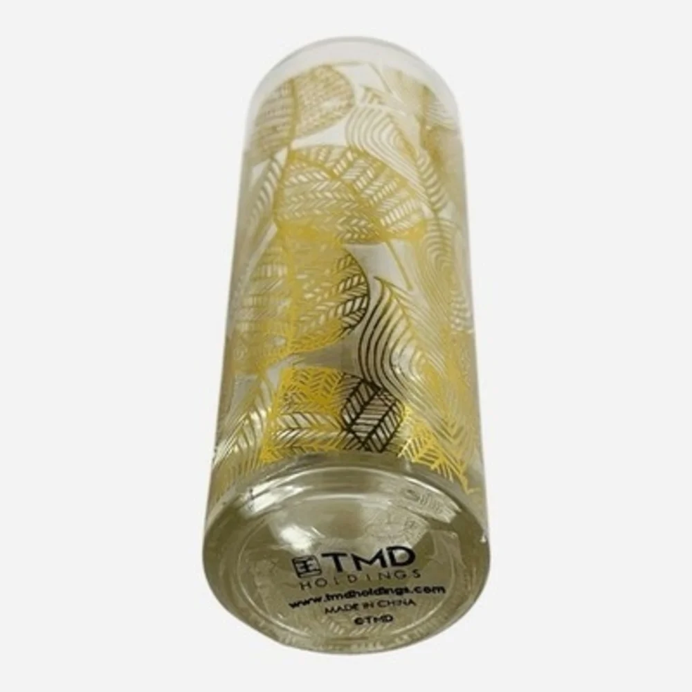 Vintage TMD Holdings Gold Tone Leaf Pattern Highball Glasses Set of 4 Shots EXC